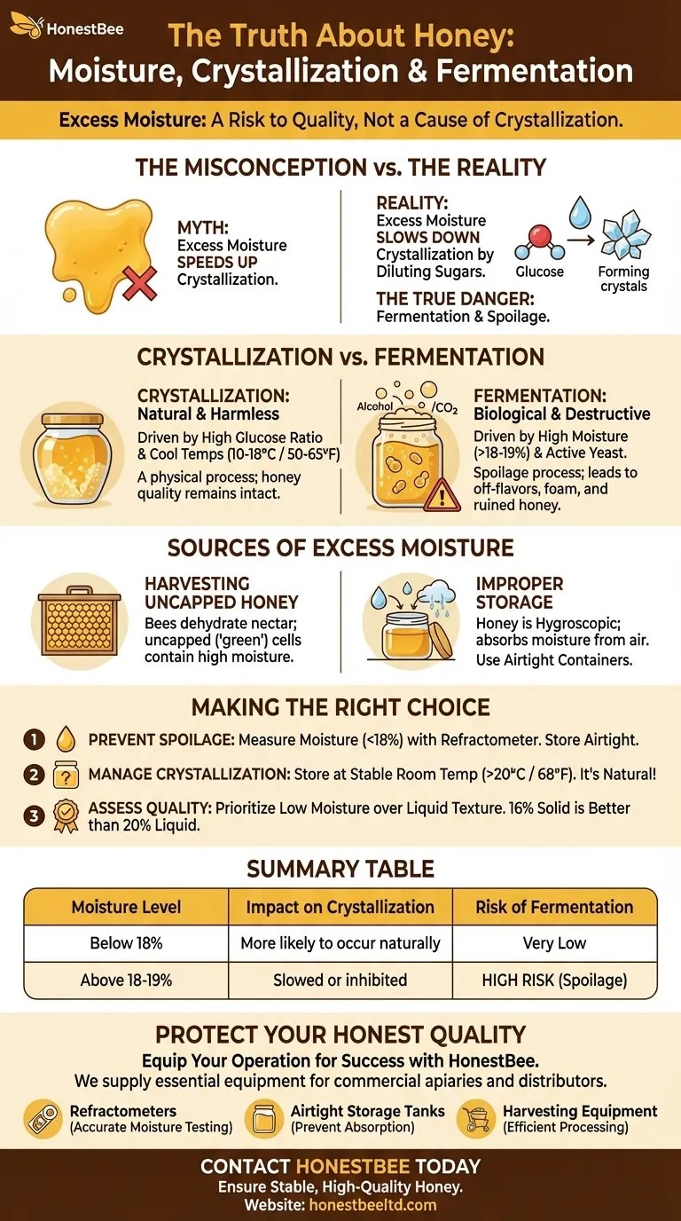 How does excess moisture affect the crystallization of honey? Prevent Spoilage, Not Crystals Visual Guide