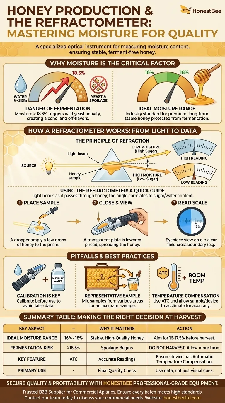 What is a refractometer and how is it used in honey production? Ensure Harvest Quality and Prevent Fermentation Visual Guide
