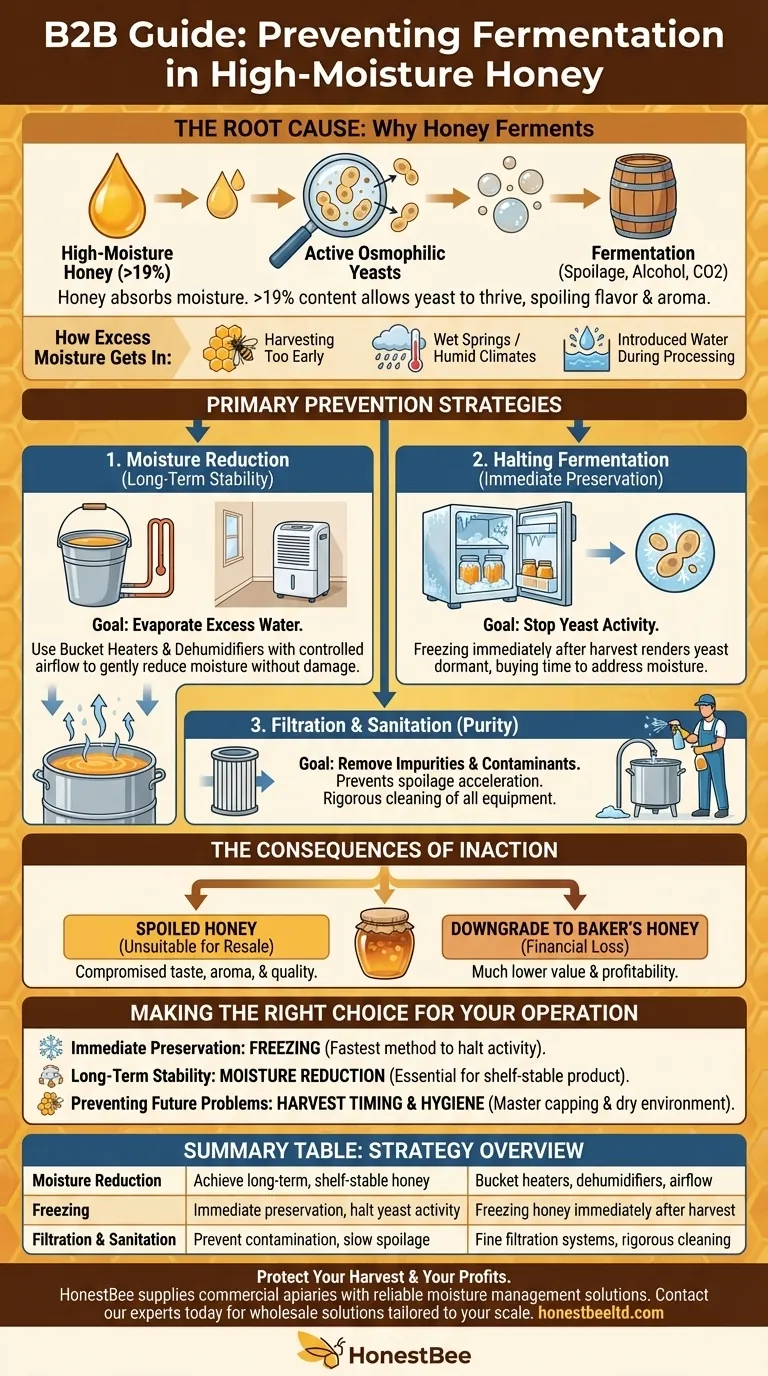 What are some methods to prevent fermentation in high-moisture honey? Protect Your Honey's Quality and Value Visual Guide