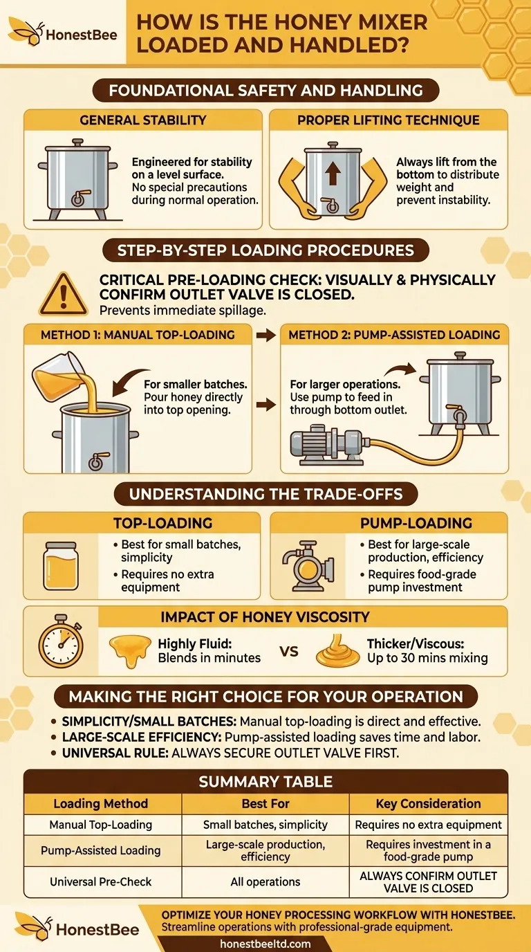 How is the honey mixer loaded and handled? A Guide to Efficient, Spill-Free Operation Visual Guide