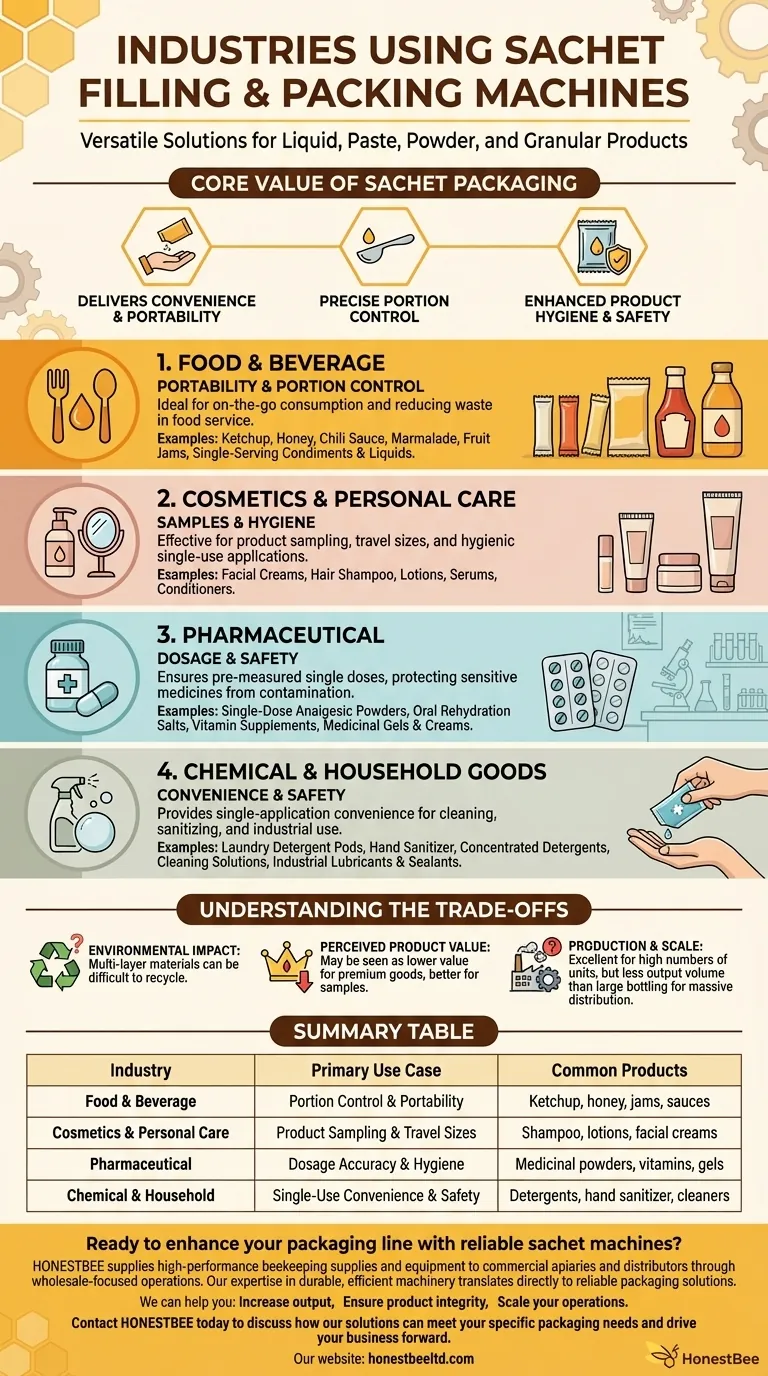 What industries commonly use sachet filling and packing machines? Boost Efficiency & Hygiene in Packaging Visual Guide
