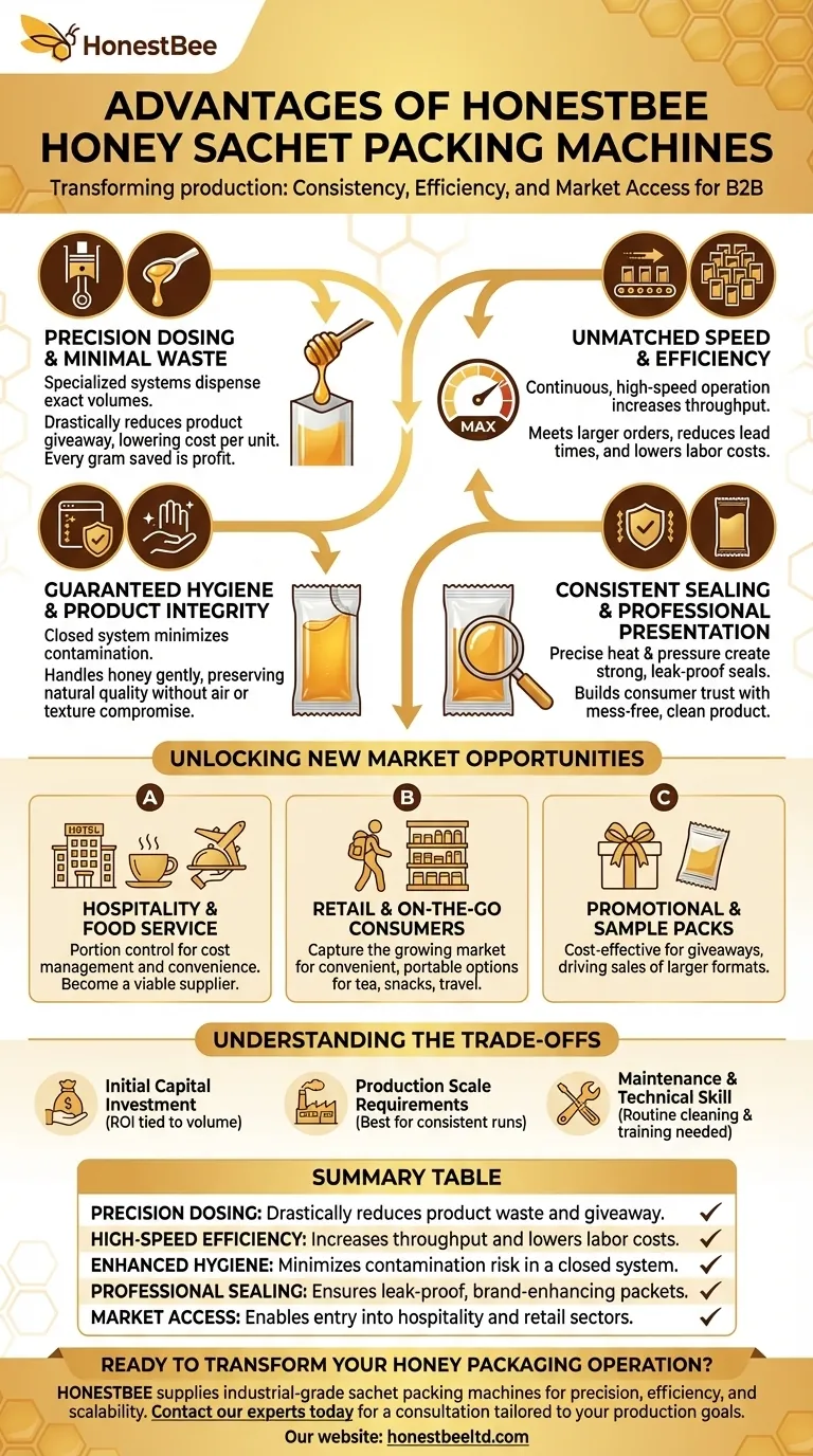 Quali sono i vantaggi delle macchine confezionatrici per bustine di miele? Aumenta l'efficienza e sblocca nuovi mercati Guida Visiva