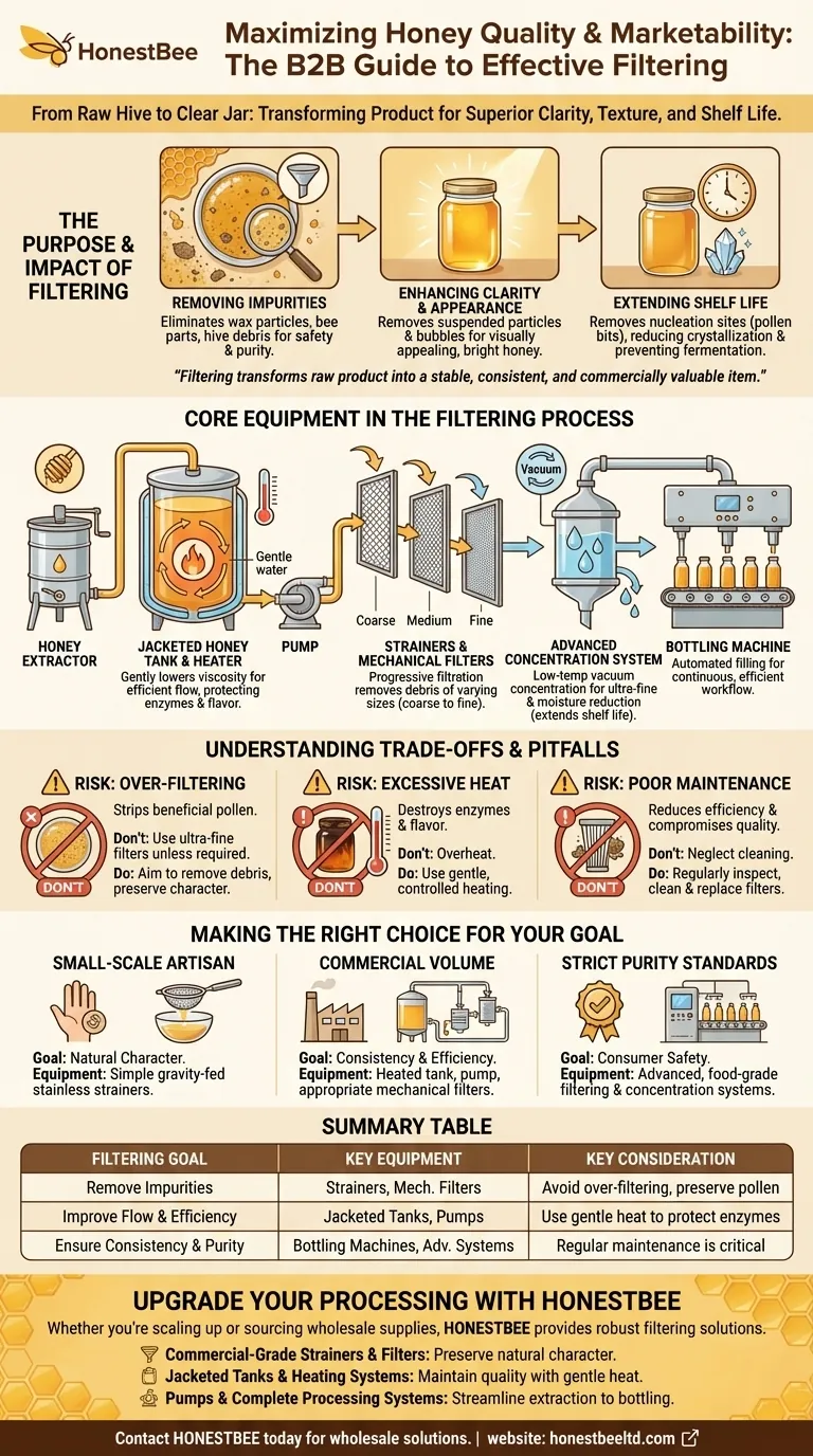 Why is filtering important in honey processing, and what equipment is used? A Guide to Quality & Efficiency Visual Guide