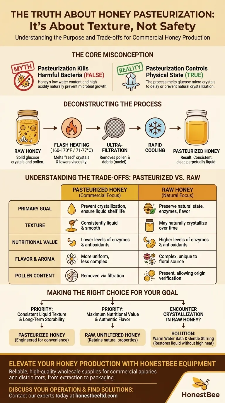 Qual è lo scopo del processo di pastorizzazione nel confezionamento del miele? Una guida al controllo della consistenza e della qualità Guida Visiva