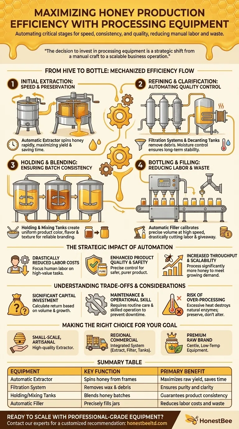 How can honey processing equipment help in maximizing production efficiency? Automate to Scale Your Apiary Visual Guide