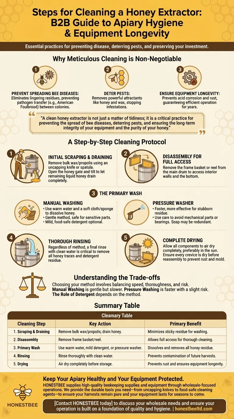 Quais são os passos gerais para limpar um extrator de mel? Garanta a Pureza e a Longevidade do Equipamento Guia Visual