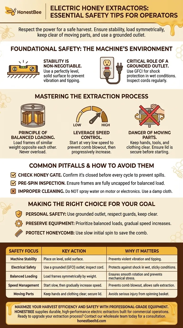 What are some safety tips for using electric honey extractors? Ensure a Smooth, Hazard-Free Harvest Visual Guide