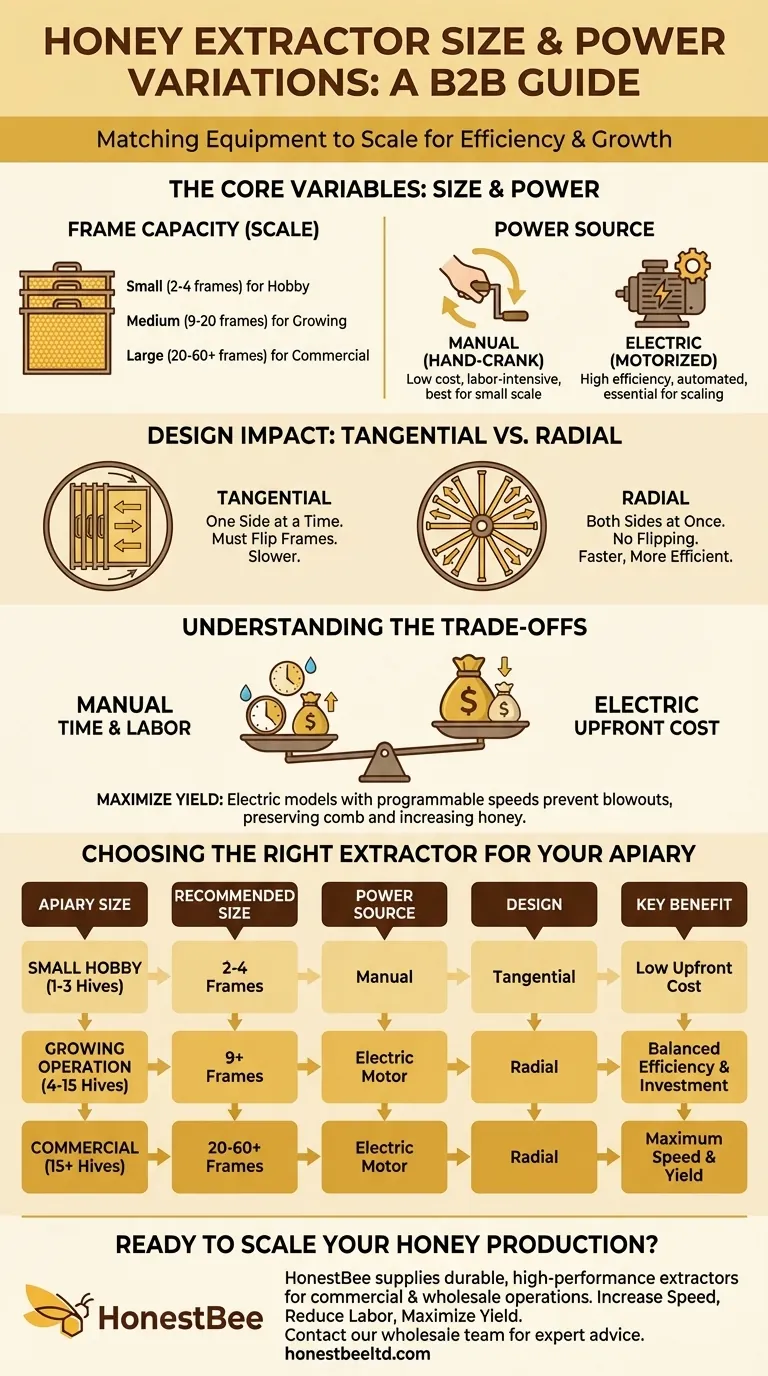 What are the size and power variations in honey extractors? Optimize Your Harvesting Efficiency Visual Guide