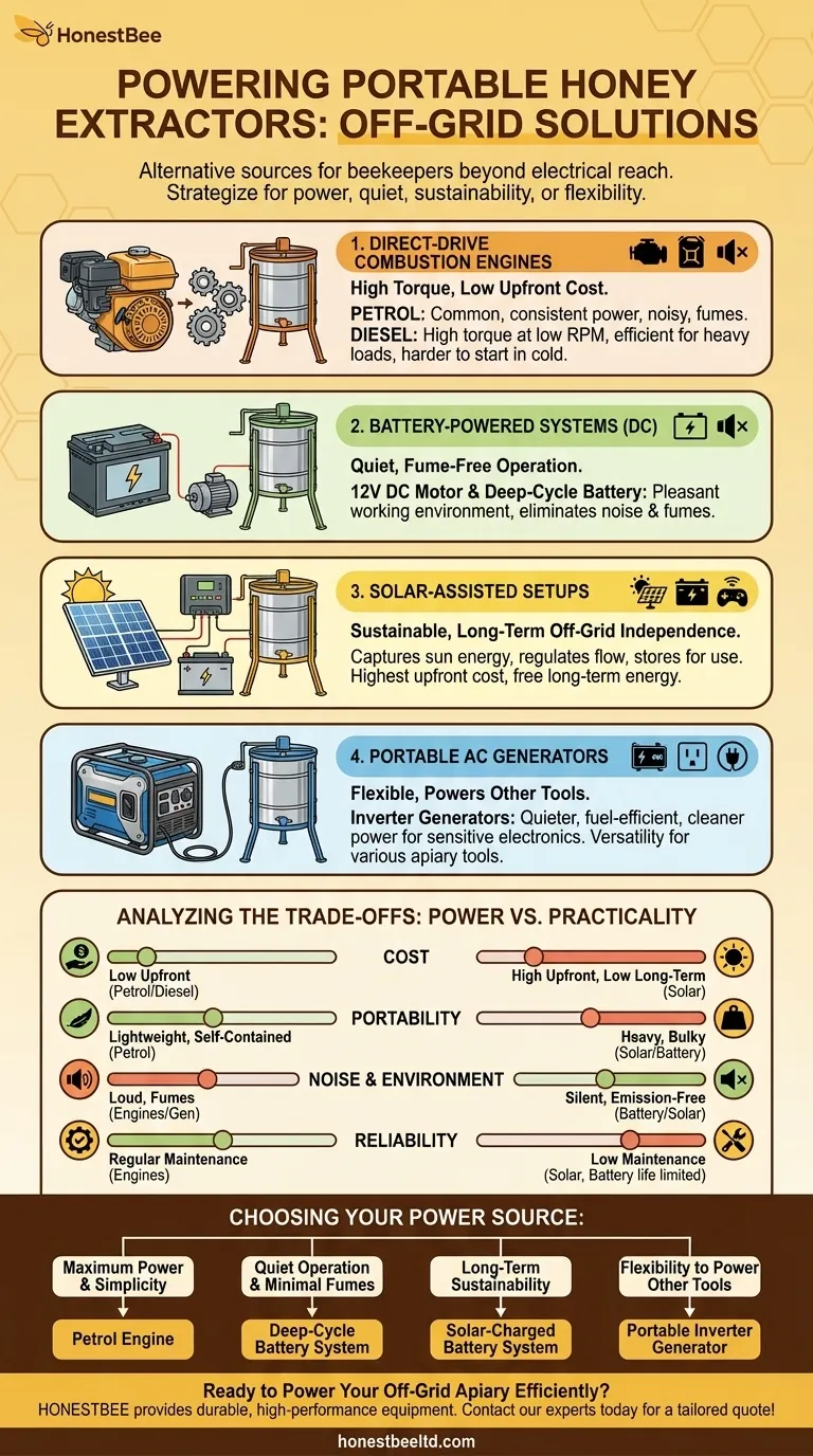 What alternative power sources can be used for portable honey extractors? Maximize Your Off-Grid Honey Harvest Visual Guide
