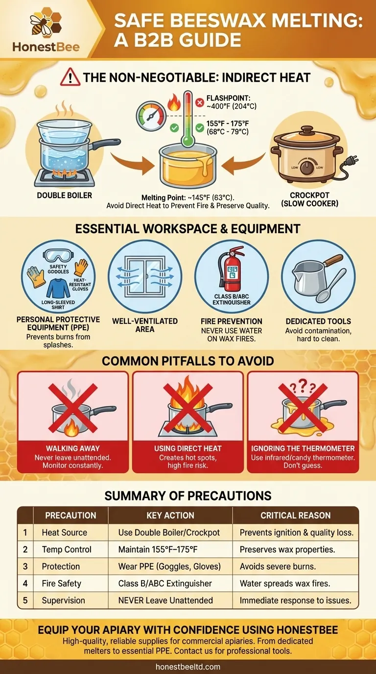 What safety precautions should be taken when melting beeswax? A Guide to Flammable Wax Handling Visual Guide