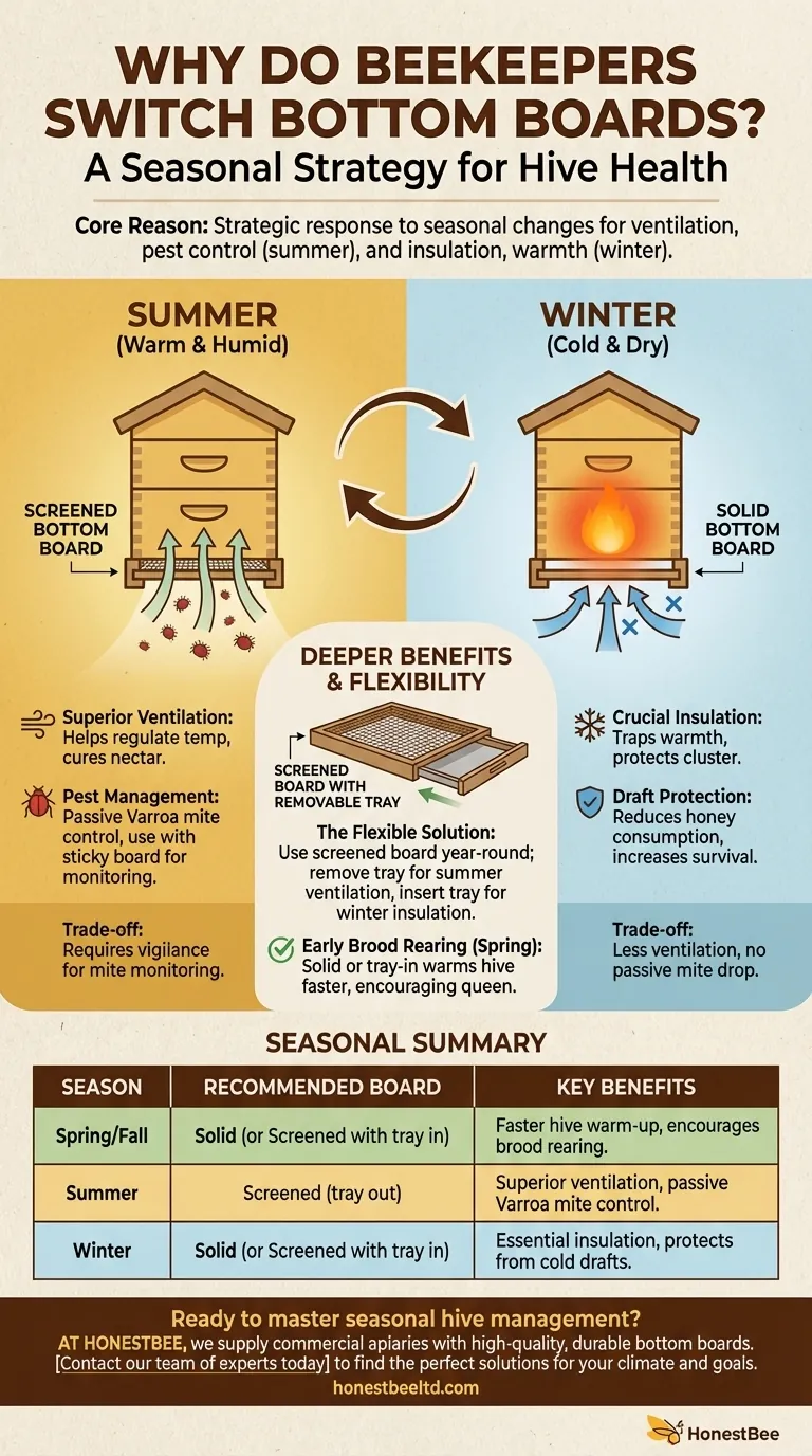 Why do some beekeepers switch between screened and solid bottom boards? Optimize Your Hive's Health Year-Round Visual Guide