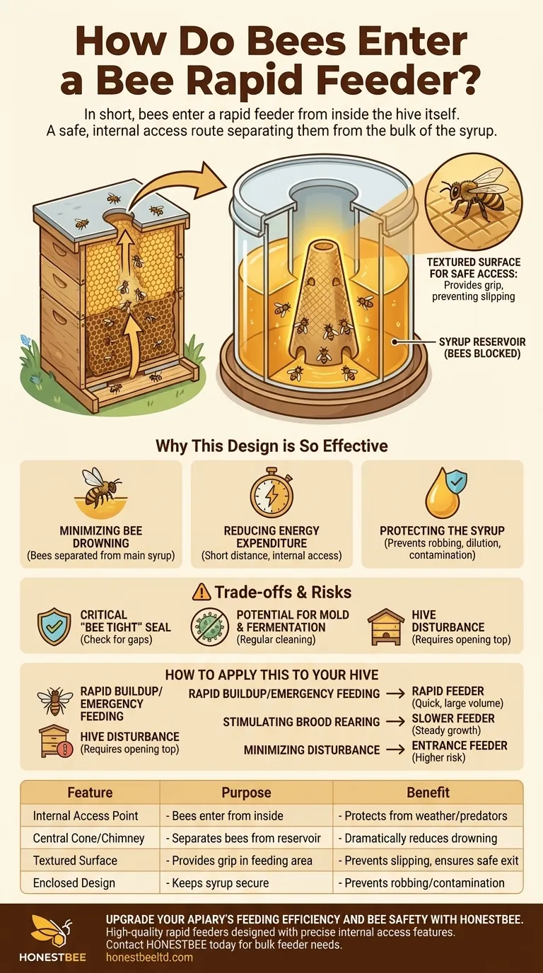 How do bees enter a bee rapid feeder? Discover the Safe Internal Access Design Visual Guide