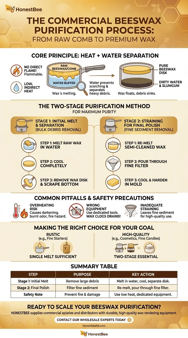 What is the process for purifying beeswax after removing it from a hive? A Simple Two-Stage Method for Pure Wax Visual Guide