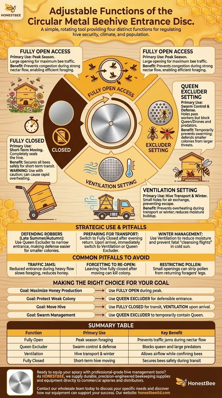 Was sind die einstellbaren Funktionen der runden Metalleingangsscheibe für Bienenstöcke? Beherrschung der Zugangskontrolle zum Bienenstock Visuelle Anleitung