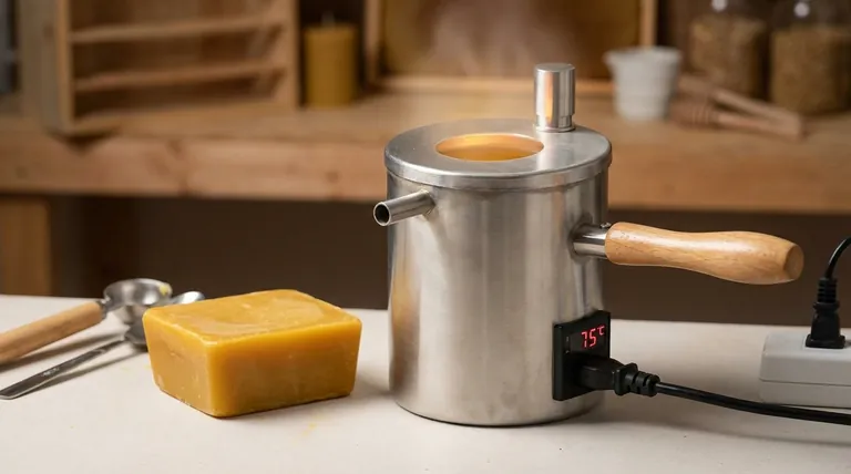 What are the key features of the electric double boiler for beeswax processing? Achieve Perfect, Safe Melting Every Time