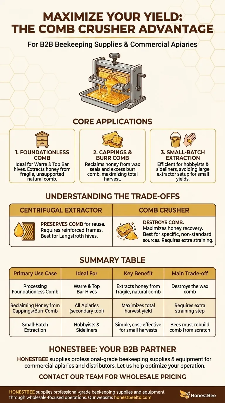What are the main uses of a comb crusher? Maximize Honey Yield from Specialty Hives Visual Guide
