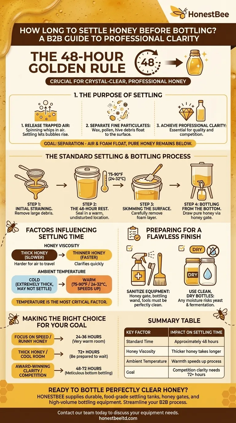 瓶詰めする前に蜂蜜を落ち着かせる期間はどのくらいですか？48時間で完璧な透明度を実現 ビジュアルガイド