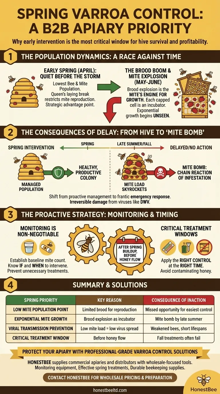 Why is controlling varroa infestation a priority in spring? Prevent Colony Collapse Now Visual Guide