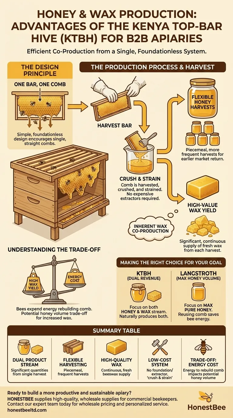 What are the advantages of the Kenya Top-Bar Hive (KTBH) in terms of honey and wax production? Maximize Your Dual Harvest Visual Guide