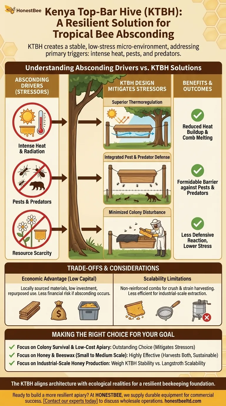 케냐 탑바 벌통(KTBH)은 꿀벌의 도망을 어떻게 방지하나요? 열대 기후에서 군집 안정성 확보 시각적 가이드