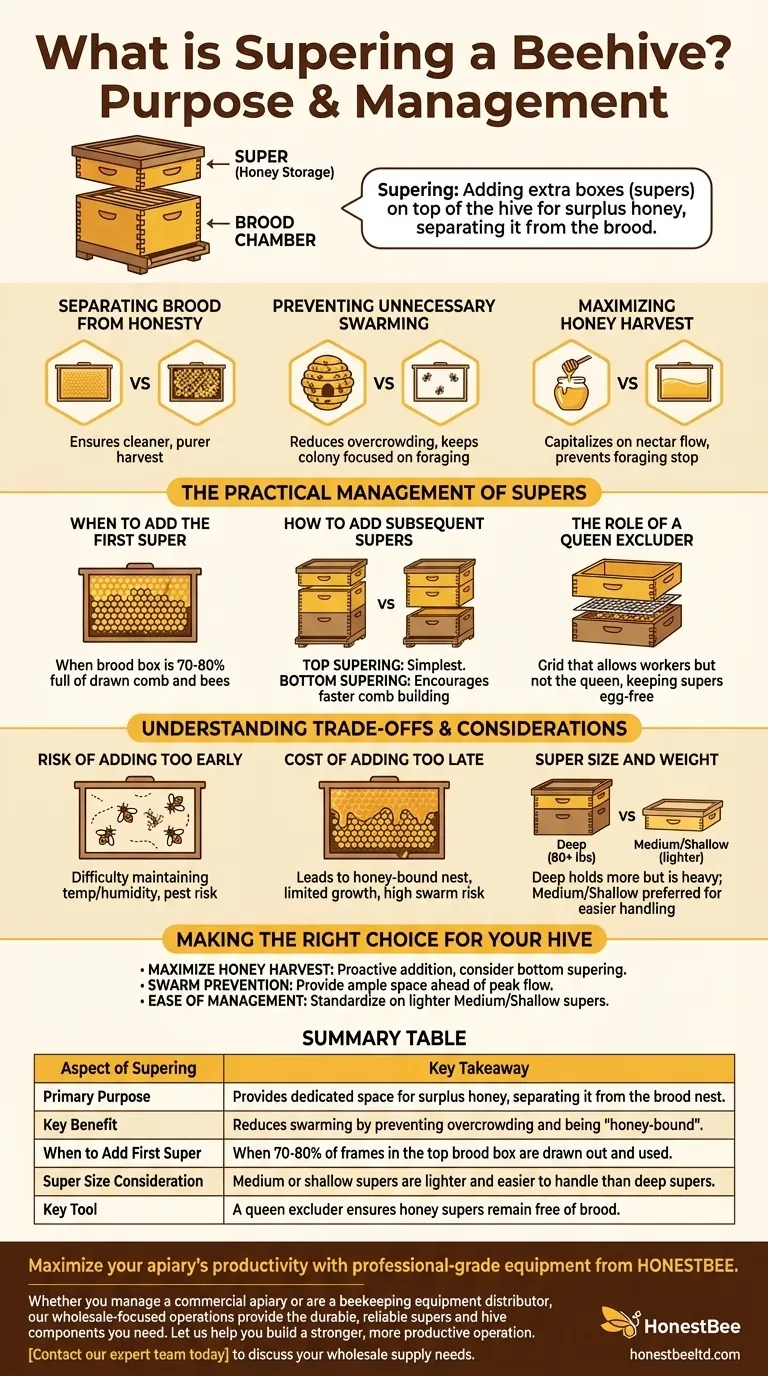 What is the purpose of supering a beehive, and how is it managed? Maximize Honey & Prevent Swarming Visual Guide