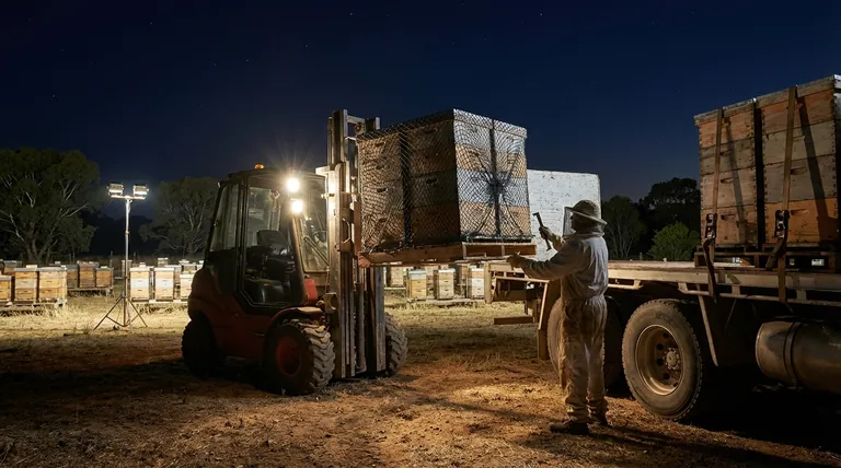 How are beehives typically moved, especially in large-scale operations? A Guide to Safe & Efficient Relocation