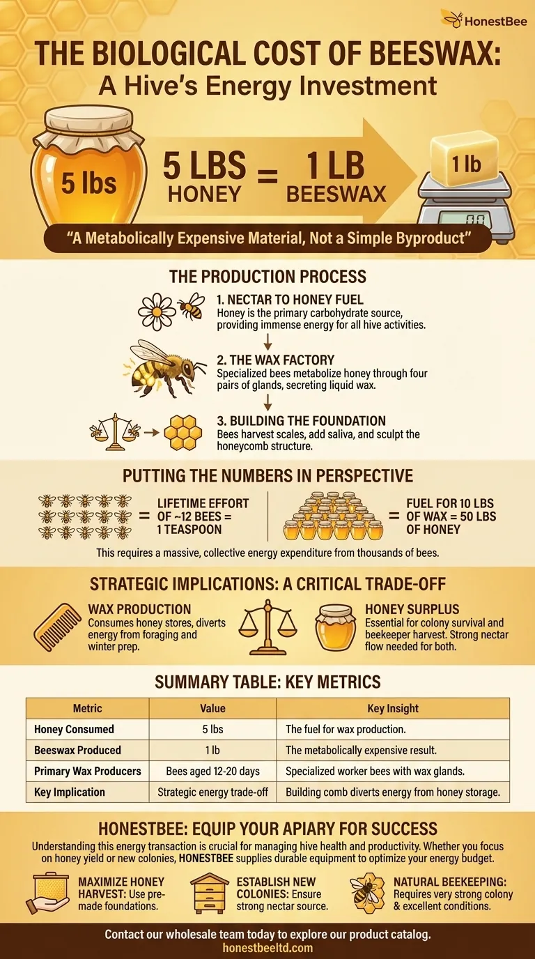 How much honey do bees need to consume to produce beeswax? Understanding the 5-to-1 Energy Ratio Visual Guide