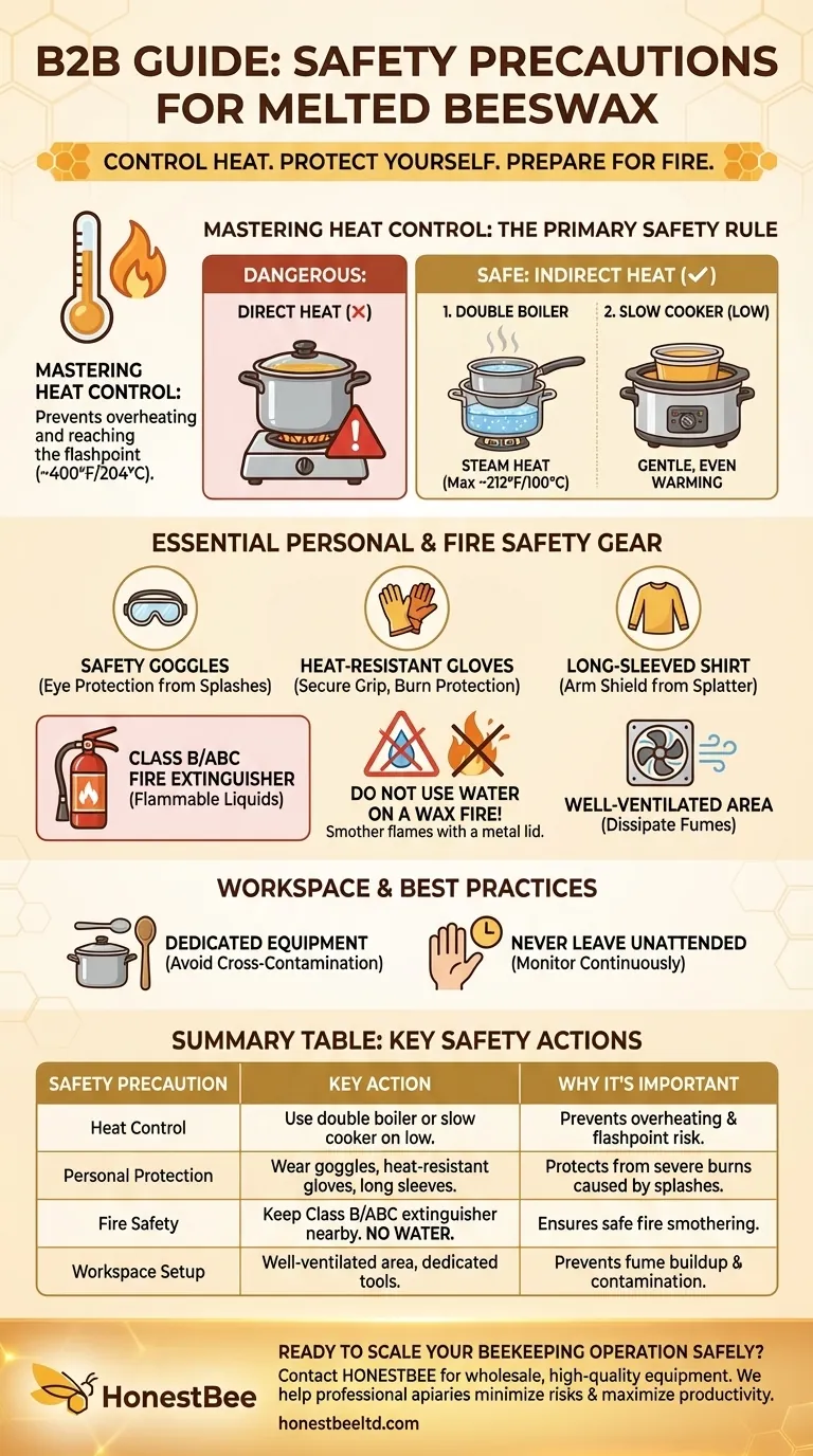 What are the safety precautions when working with melted beeswax? Prevent Burns and Fire Hazards Visual Guide