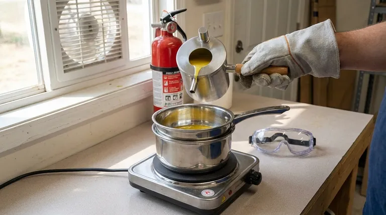 Quais são as precauções de segurança ao trabalhar com cera de abel derretida? Prevenção de Queimaduras e Riscos de Incêndio