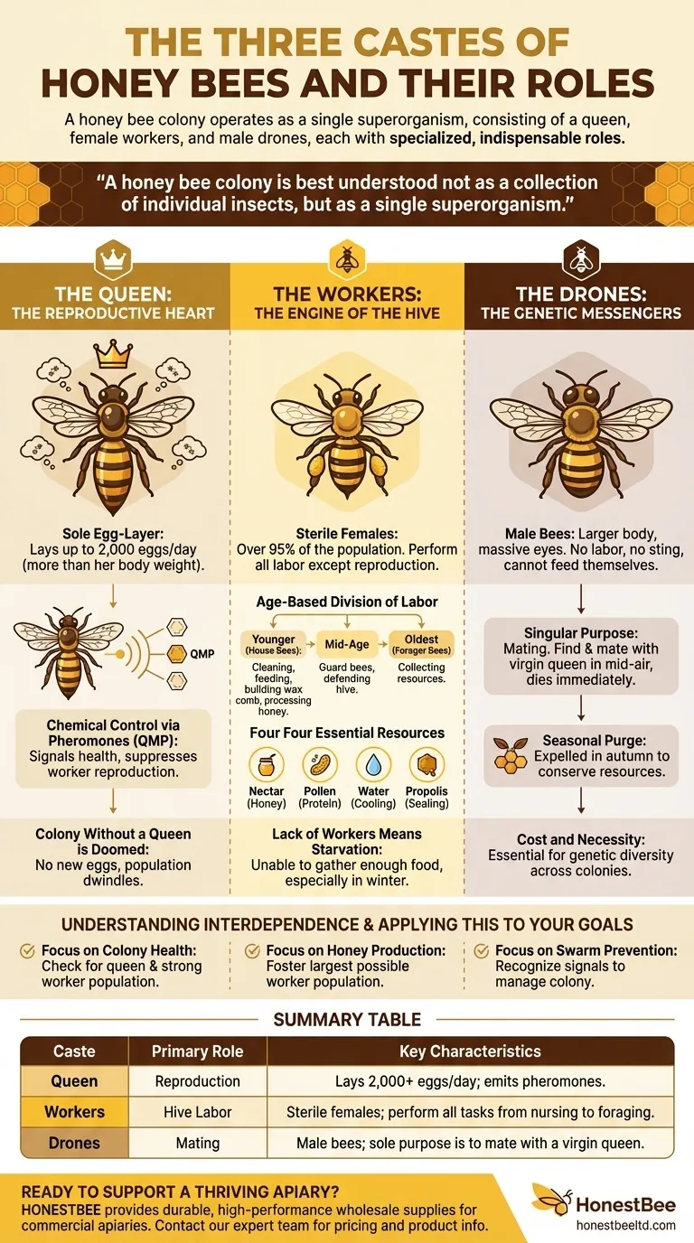 What are the three castes of honey bees and their roles? Master Your Colony's Social Structure Visual Guide