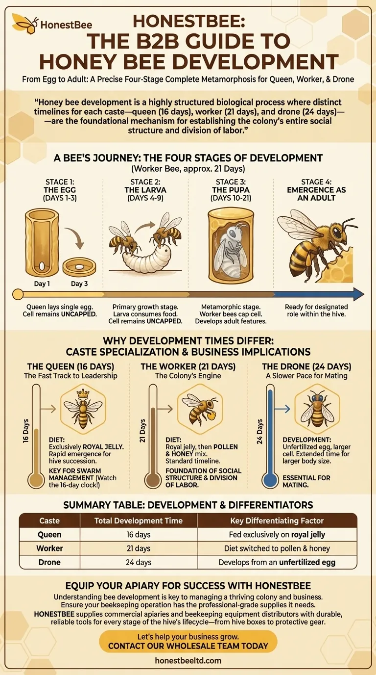 Wie entwickeln sich Honigbienen vom Ei zum erwachsenen Tier? Der vollständige Leitfaden zur 4-stufigen Metamorphose Visuelle Anleitung