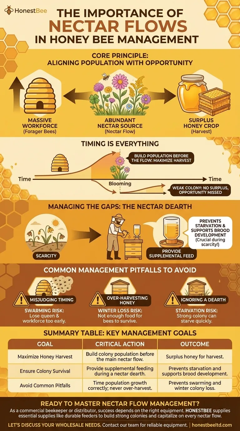 What is the importance of nectar flows in honey bee management? Maximize Your Honey Harvest Success Visual Guide