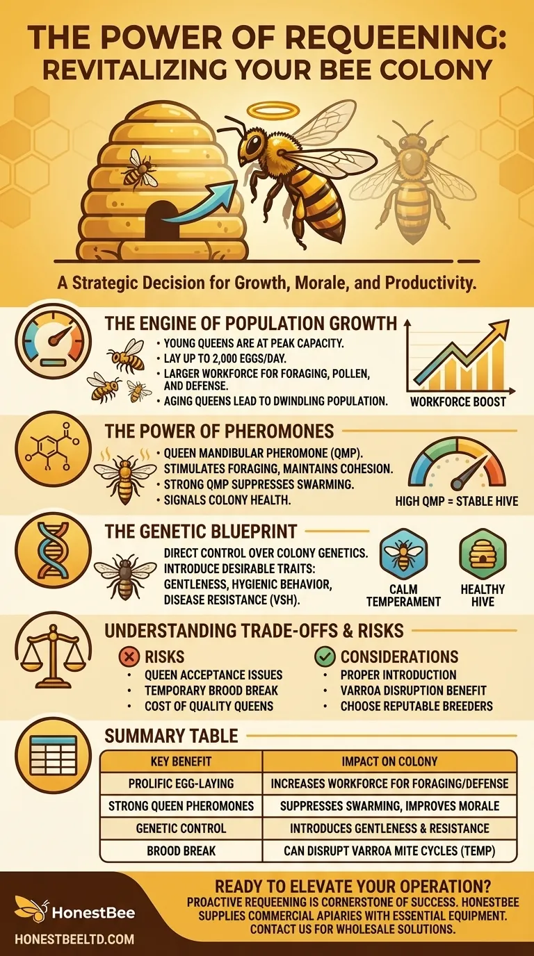 What are the benefits of requeening a bee colony? Boost Hive Health & Honey Production Visual Guide