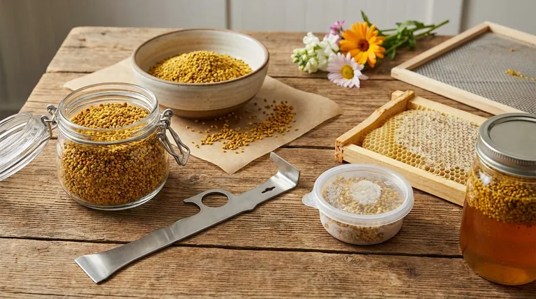 What are some methods to preserve collected pollen? Freeze, Dry, or Mix with Honey