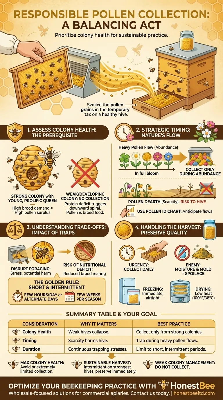 What are important considerations for responsible pollen collection? Sustain Your Hive's Health & Harvest Visual Guide