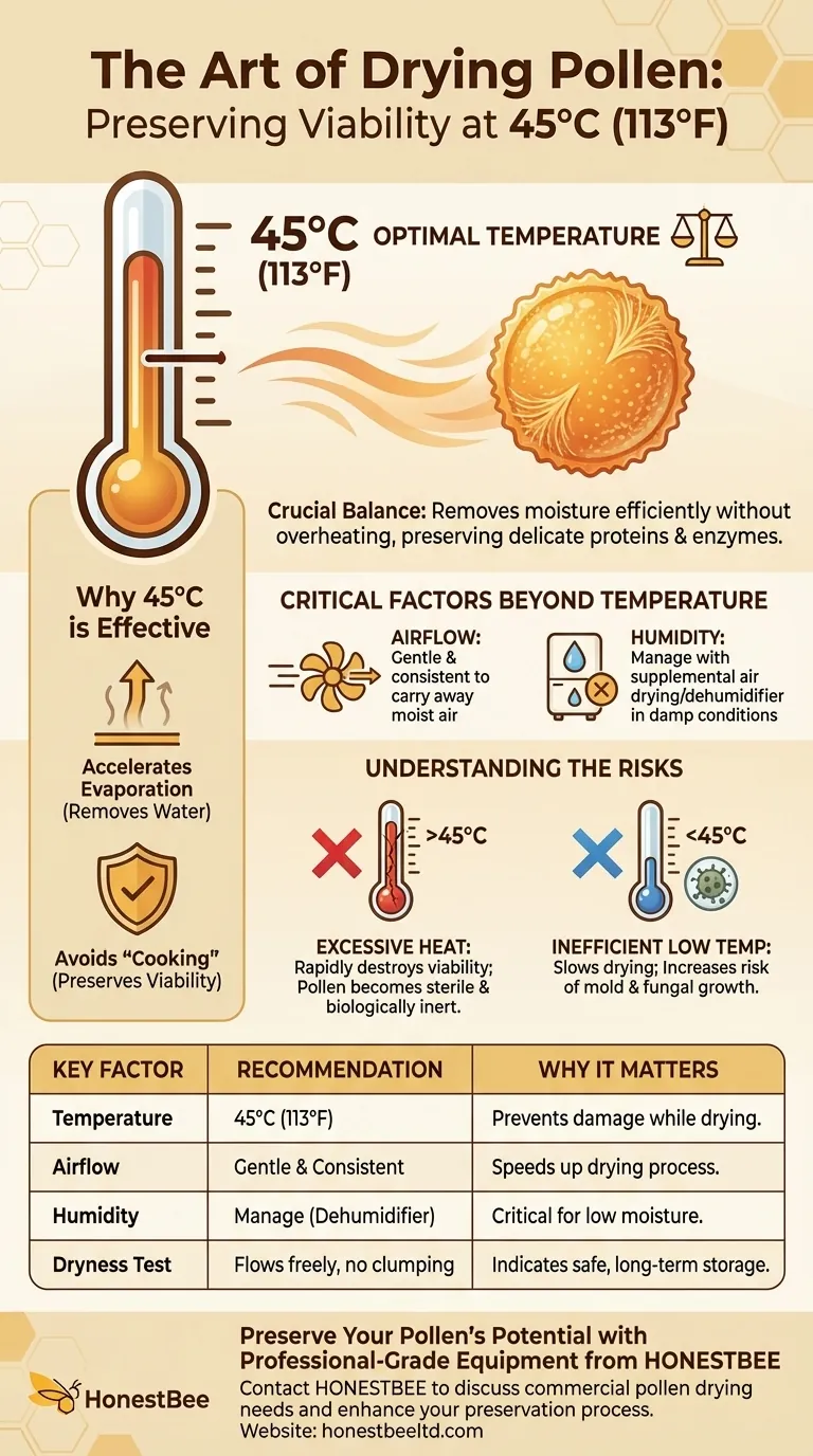 Quelle température est recommandée pour le séchage du pollen ? Préserver la viabilité à 45°C (113°F) Guide Visuel