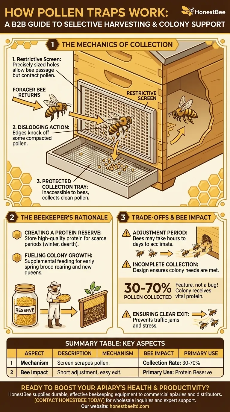How do pollen traps work for collecting bee pollen? A Guide to Selective Harvesting Visual Guide