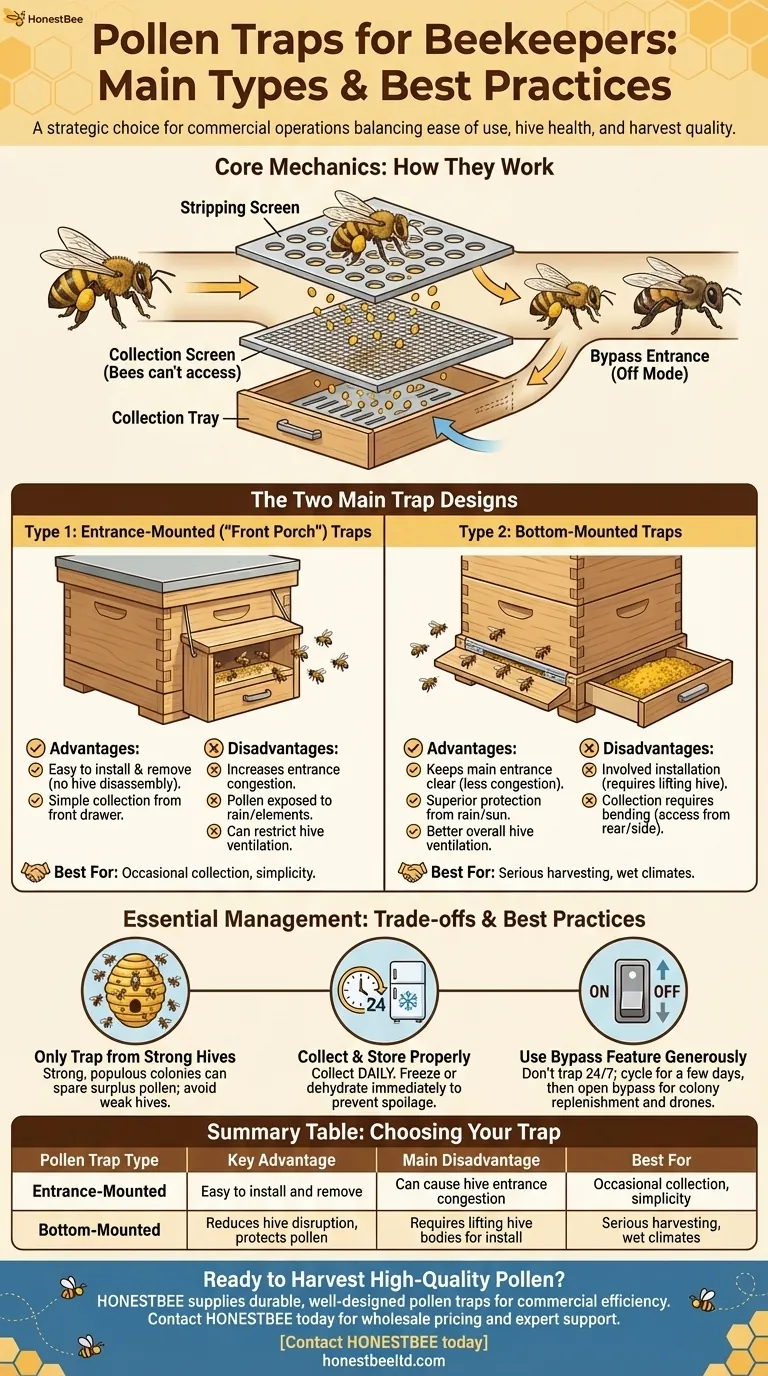 What are the main types of pollen traps? Choose the Right Design for Your Hive's Health Visual Guide