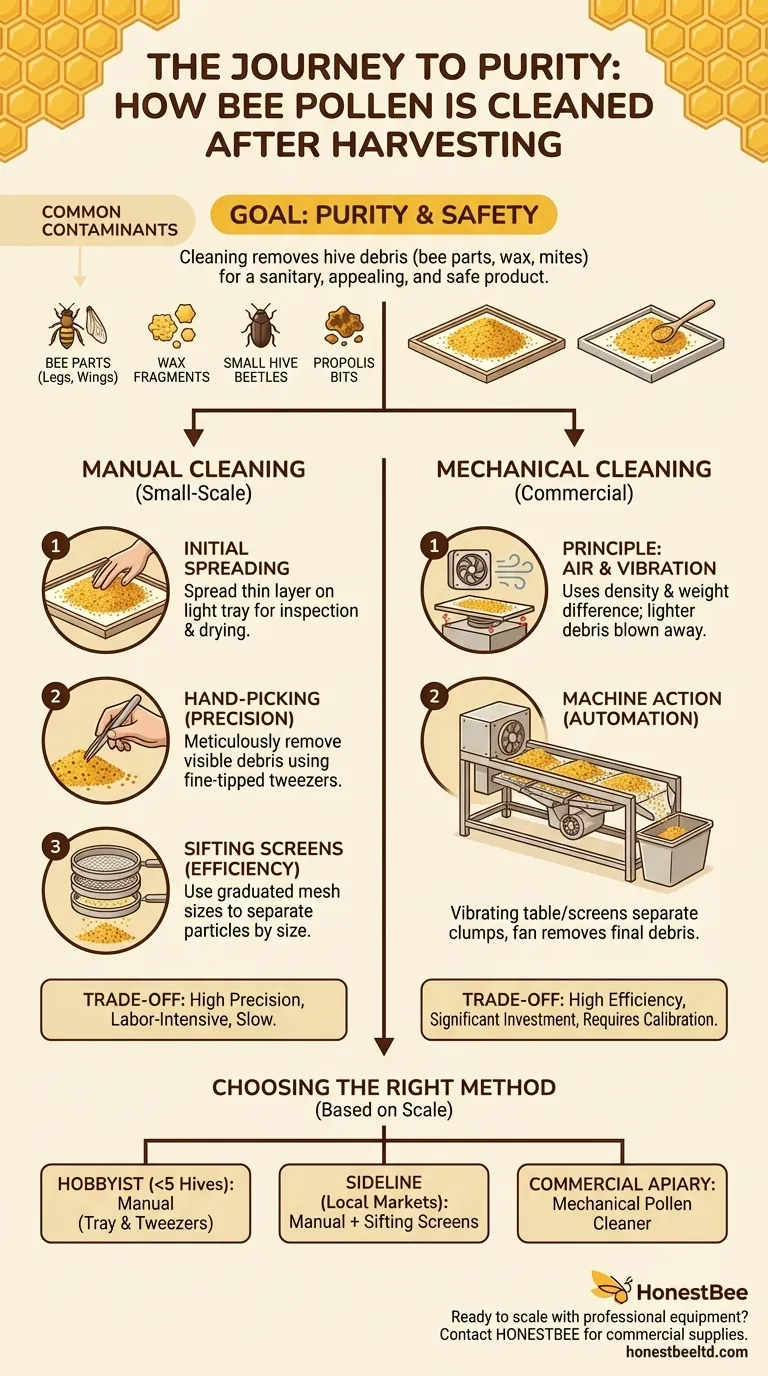 How is bee pollen cleaned after harvesting? A Guide to Manual and Mechanical Methods Visual Guide