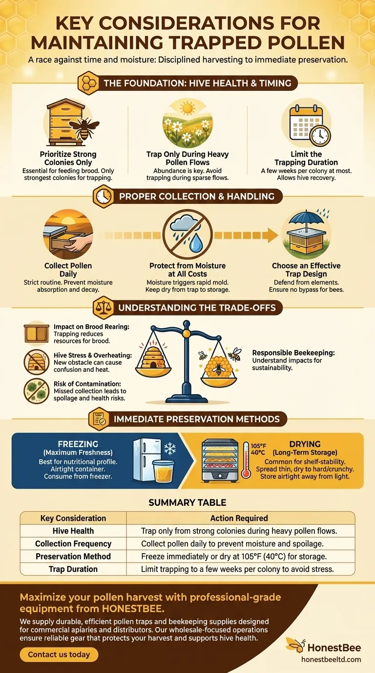 What are the key considerations for maintaining trapped pollen? Preserve Quality from Hive to Storage Visual Guide