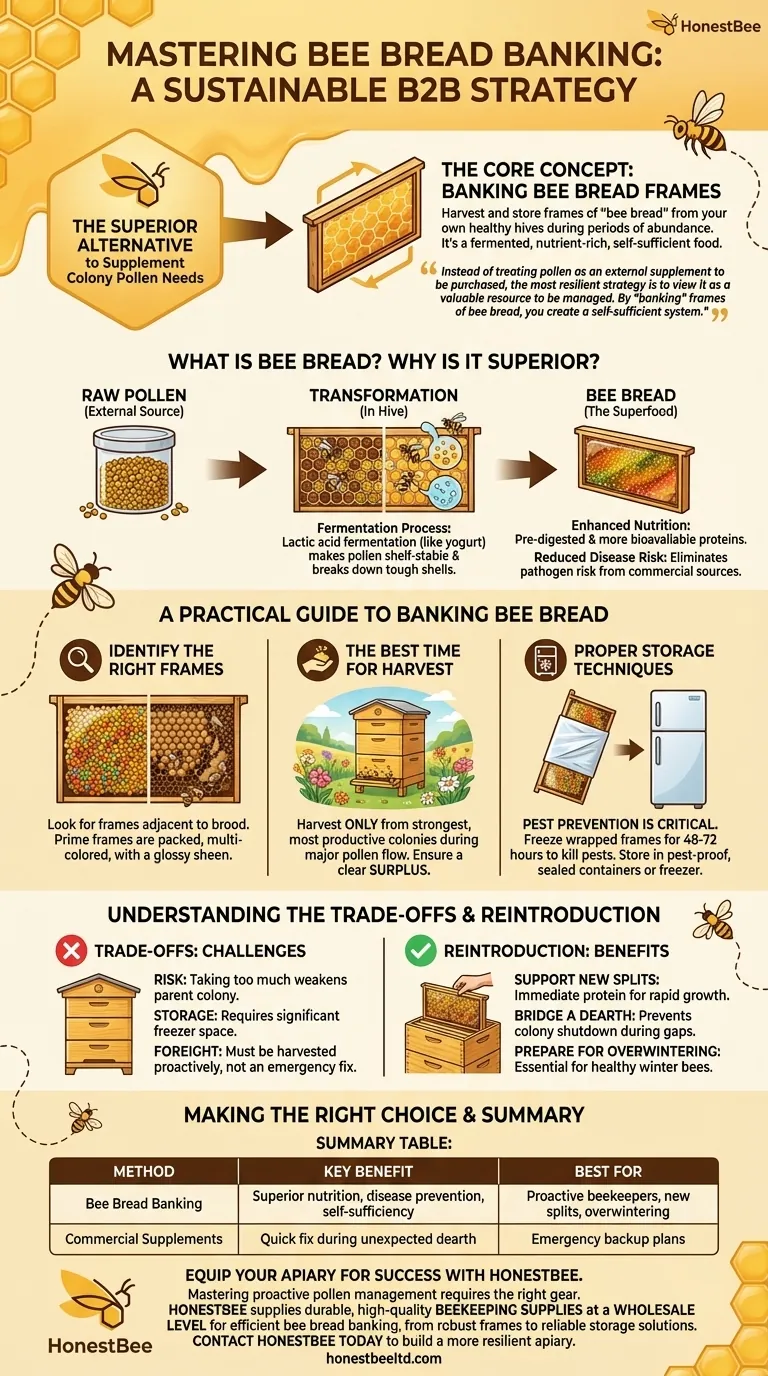 What are alternative methods to supplement colony pollen needs? Master Bee Bread Banking for Healthier Hives Visual Guide