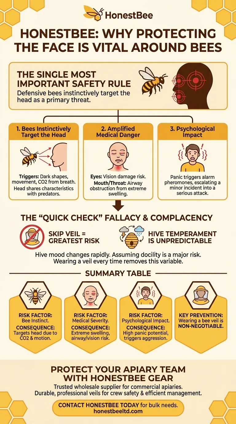Why is protecting the face important when working around bees? Mitigate Serious Sting Risks and Work Confidently Visual Guide