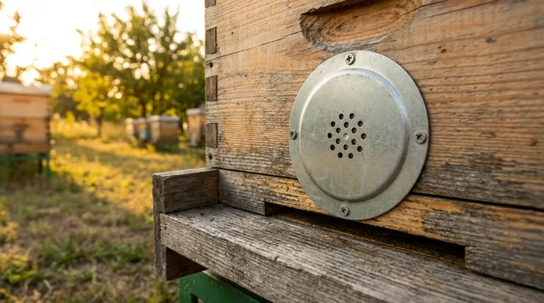 벌통 입구 원형 디스크의 '환기되면서 닫힘' 설정의 목적은 무엇인가요? 운송 및 비상 상황 시 벌통 보호