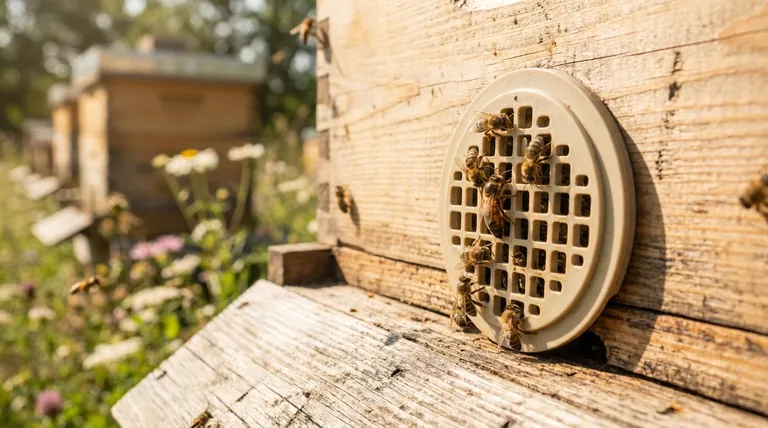 What is the function of the queen exclusion setting on a round beehive entrance disc? Control Queen Movement for Hive Health