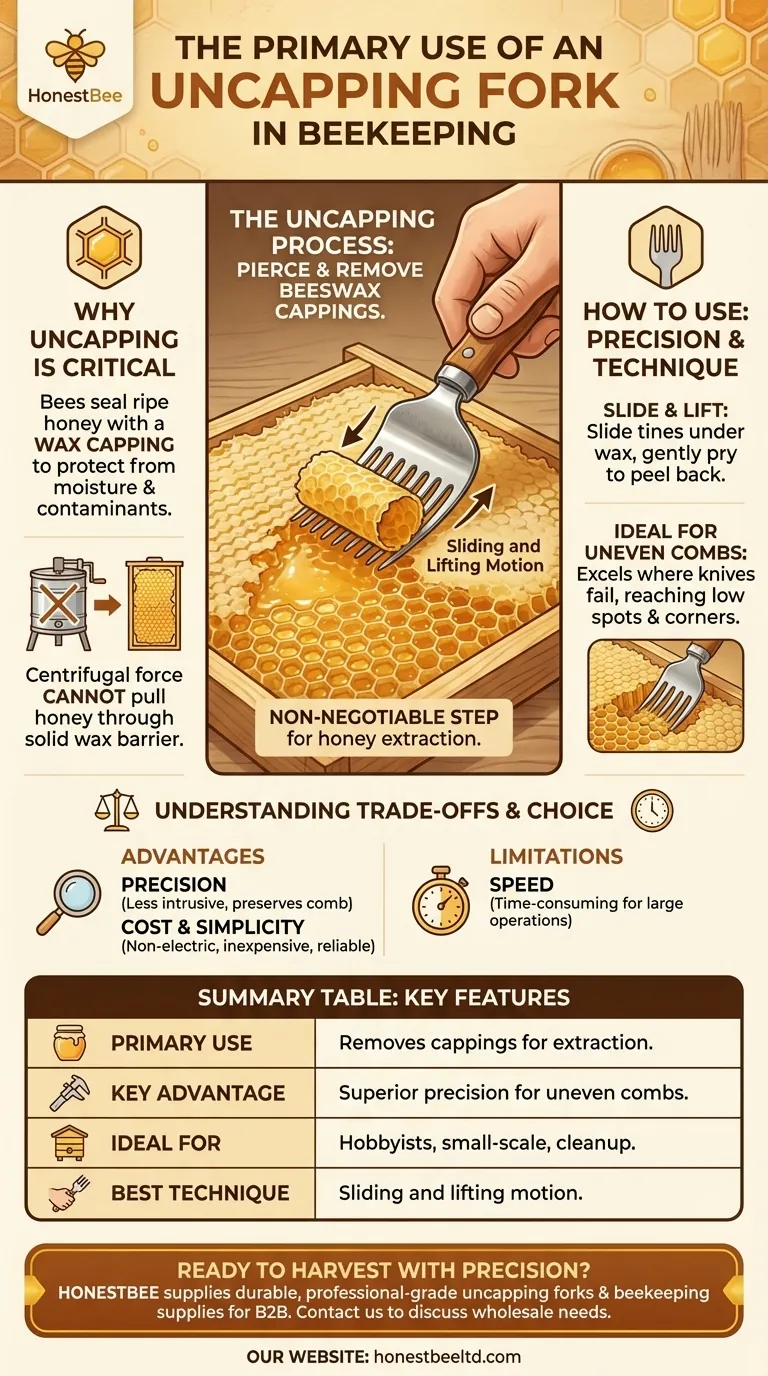 What is the primary use of an uncapping fork in beekeeping? A Guide to Precision Honey Harvesting Visual Guide