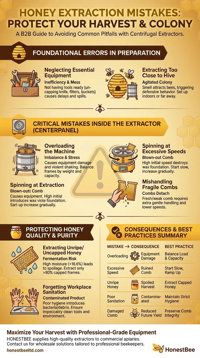 Каких ошибок следует избегать при откачке меда с помощью медогонки? Сохраните свои соты и качество меда Визуальное руководство