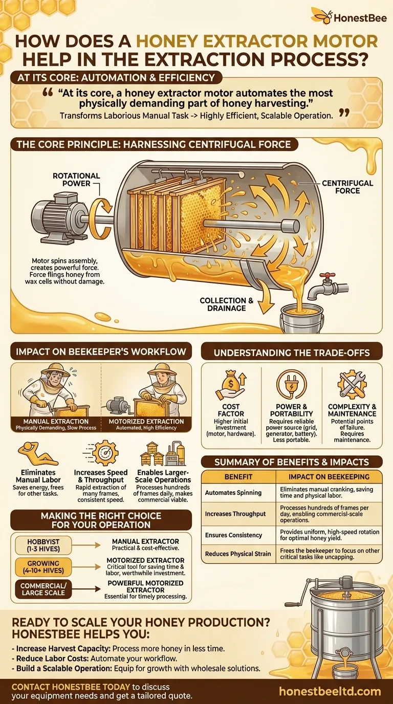 How does a honey extractor motor help in the extraction process? Scale Your Harvest with Automated Power Visual Guide