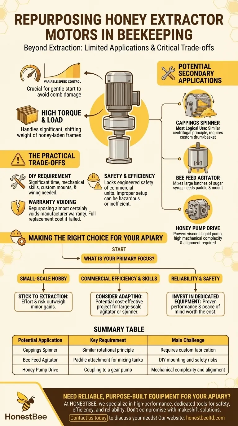What other tasks can a honey extractor motor be used for? Explore its limited secondary applications. Visual Guide