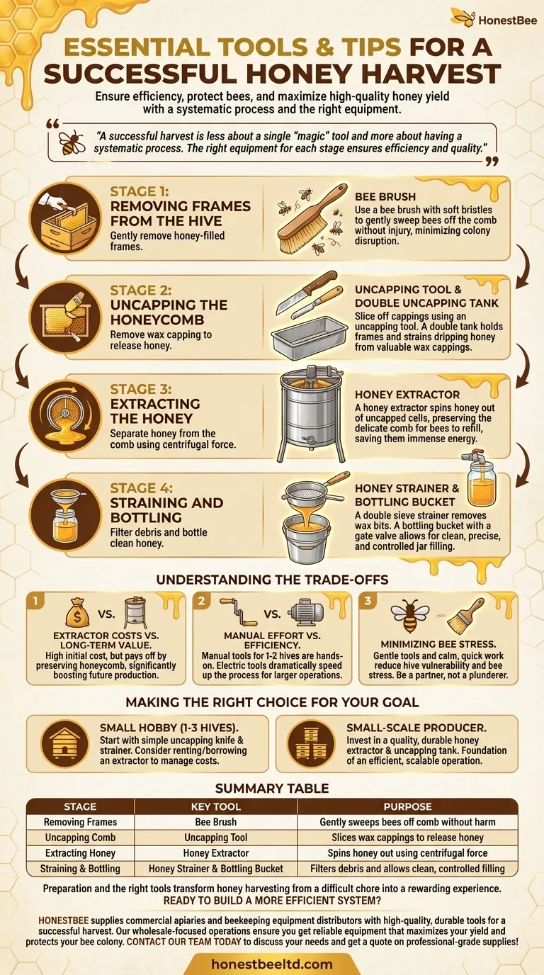What are the essential tools and tips for a successful honey harvest in beekeeping? Maximize Your Yield with the Right Equipment Visual Guide