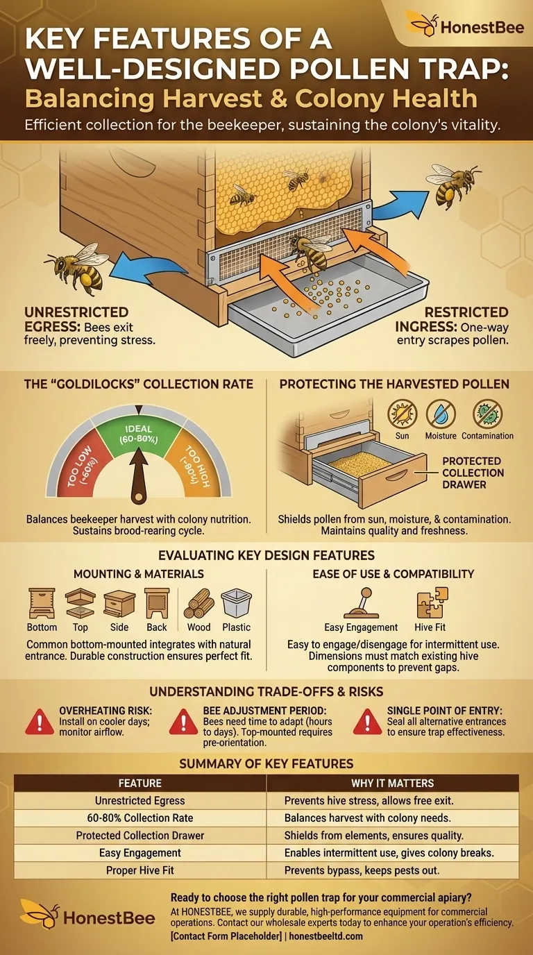 잘 설계된 화분 트랩의 주요 특징은 무엇인가요? 수확 및 벌집 건강 최적화 시각적 가이드